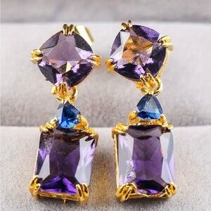 Gold and Purple Drop Earrings